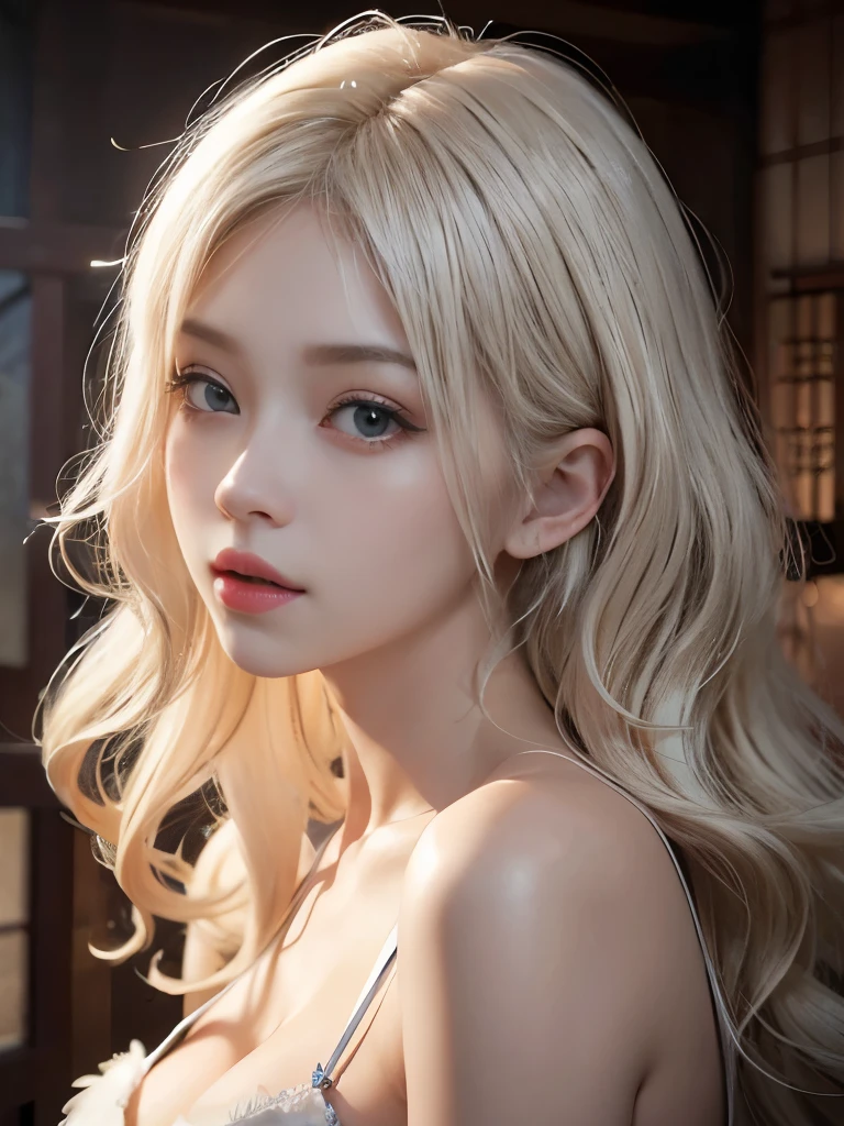 ( Photorealistic:1.4, 8k), top quality, masterpiece, super high resolution, perfect dynamic composition , Big Face、Round face、(( Platinum Blonde Hair :1.0、Curly Hair))、 high-definition skin and facial textures :1.3, Limb details, 1 girl, cute and sexy 22-year-old Japanese woman , ( sunburned skin:1.0), A tilted one'head, (( Will Totally Fascinate You :0.9)), (( school uniform、Zippered mini skirt)), medium chest , ( Look Away、 beautiful eyes , blue eyes、 Beautiful Eros Eyes :0.85), Sexy Face:0.4, ( closed mouse、Small Mouth、 Thick lips、 a beautiful slice of eroticism:0.85), (( so cute beauty to behold:0.9))、 gal makeup、(( Dim on Good Side ))