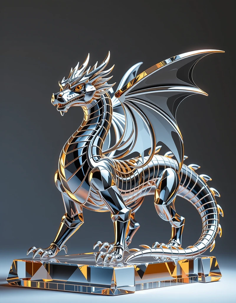 A statuette of a crystal dragon,realistic, polished, bright, detailed, photographic 