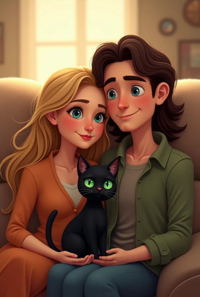 A Disney Pixar movie titled Emmy and Charly on which is a blonde age girl with green eyes and a black cat