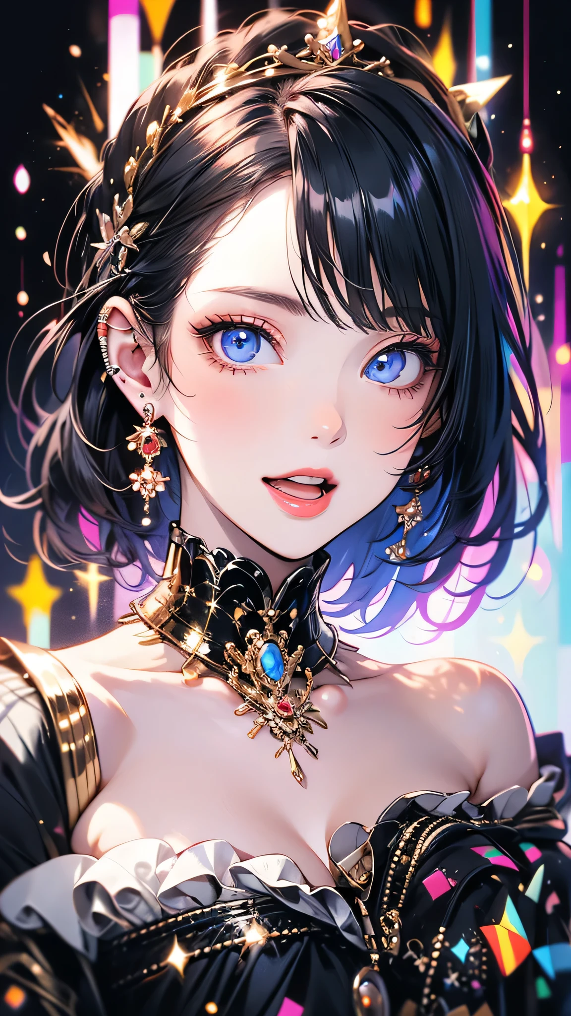 Attention to detail, Super Detail, Ultra-high resolution, A girl having a good time in a dream galaxy, Surrounded by stars, The warm light that shines on her, The background is a starry sky with colorful galaxies and galactic clouds, The stars fly around her, Delicate face, Add a playful touch ,