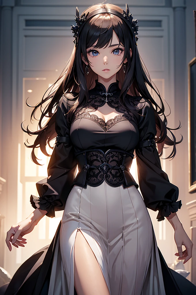 ((masterpiece)),  ((best quality)),  (ultra-detailed),  absurdres,  extremely detailed CG unity 8k wallpaper,  Official Art, [expressive eyes,  beautiful face:0.5],  detailed hands,  solo,  scenery,  illustration,  dramatic lighting,  standing,  arm at side,  seductive smile,  parted lips,  1girl, lady,  ((masterpiece)),  , absurdres,  HDR, <lora:GoodHands-vanilla:1>