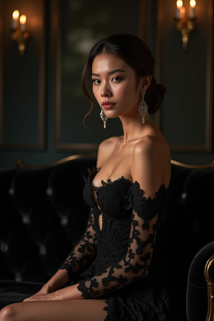 (best quality, 4k, 8k, highres, masterpiece:1.2), ultra-detailed, (realistic,photorealistic,photo-realistic:1.37), gorgeous light skin black woman, seductive gaze, elegant posture, gothic background, sensual beauty, glamorous fashion, elegant gown, pantyhose, dark colors, moody lighting, full body pose