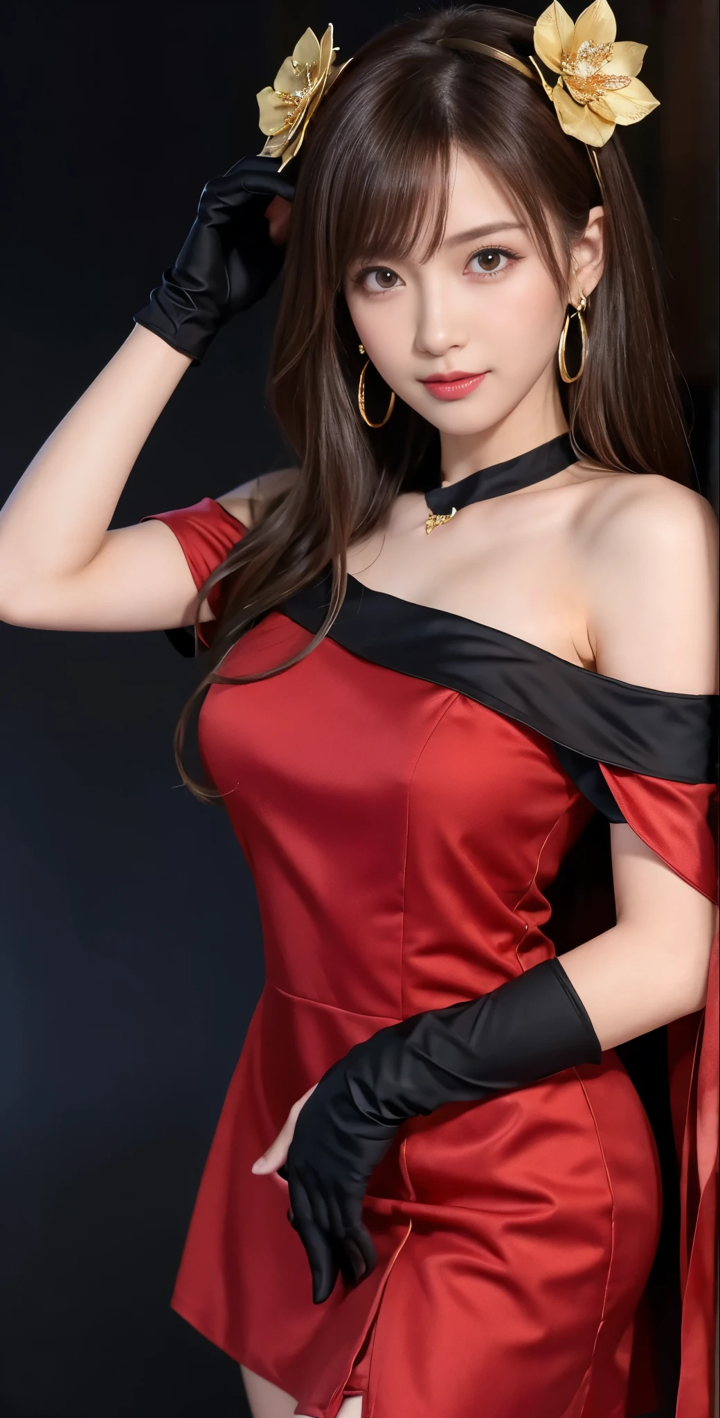 Araffe asian woman in red dress posing for a picture - SeaArt AI