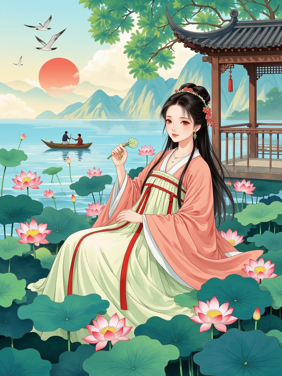 1girl,  full body image , beautiful belly, Elegant, eyes like autumn water, Sakura lips, Breast augmentation, High nose, exquisite egg-shaped face, Drooling hair, titanium white, pearlescent powder, Bright silver, titanium blue, flower blue, garcinia yellow, sky blue, pink, beautiful collar, Coloring, extreme photography Chinese painting, Chen Yanning painting style, rendering background, whole body, Long shot, The character is in the middle of the picture, Genre painting, cowboy shot, wide shot, Ultra-Wide Angle, UHD, accurate, anatomically correct, textured skin, award winning,  highres icon, 16k
