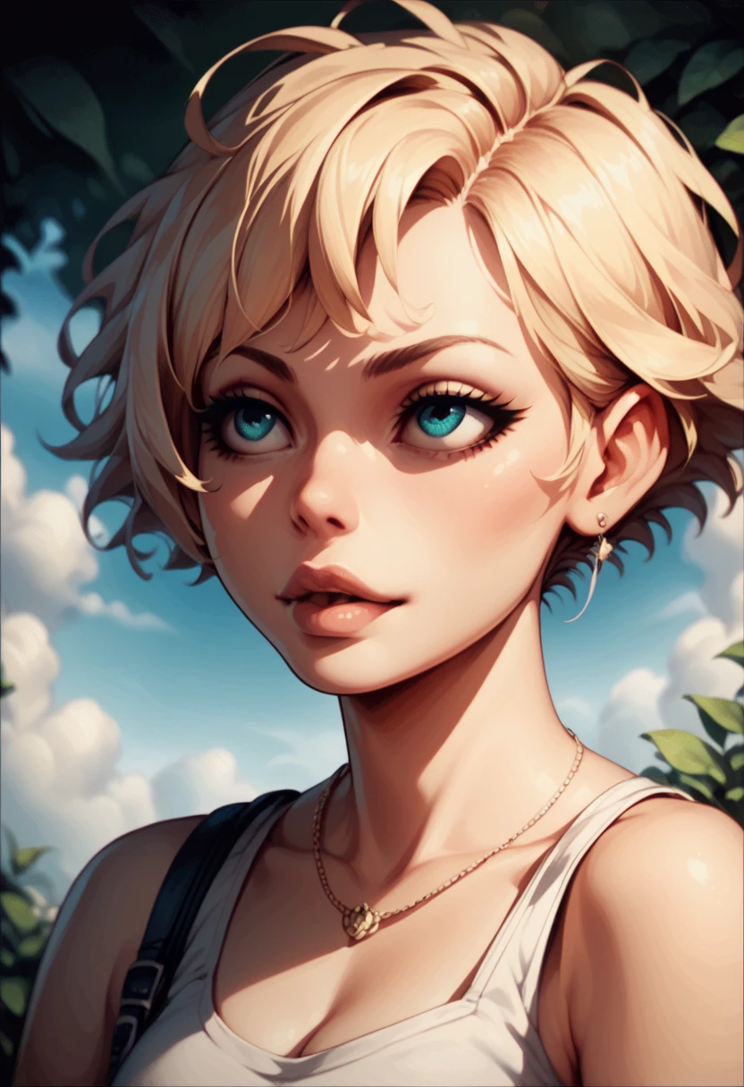 Wonderful girl,  half body , short hair, Animated
