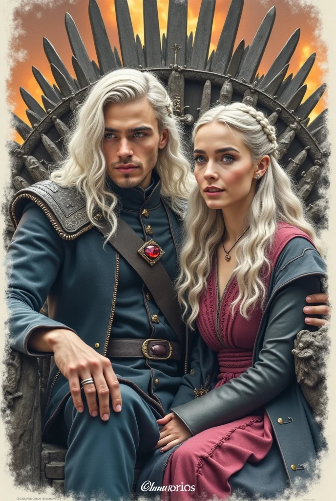 Una chica y un chico hermanos gemelos albinos de cabello largo con ojos azules targaryen de juego de tronos. Alejados porque son para la portada de un libro