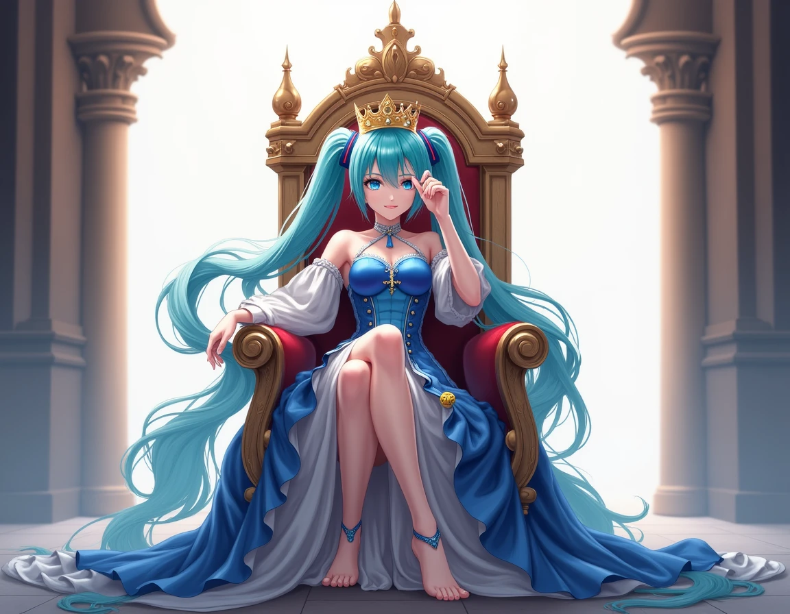 a mermaid princess is underwater, she is carrying a golden trident, she is sitting on a throne,