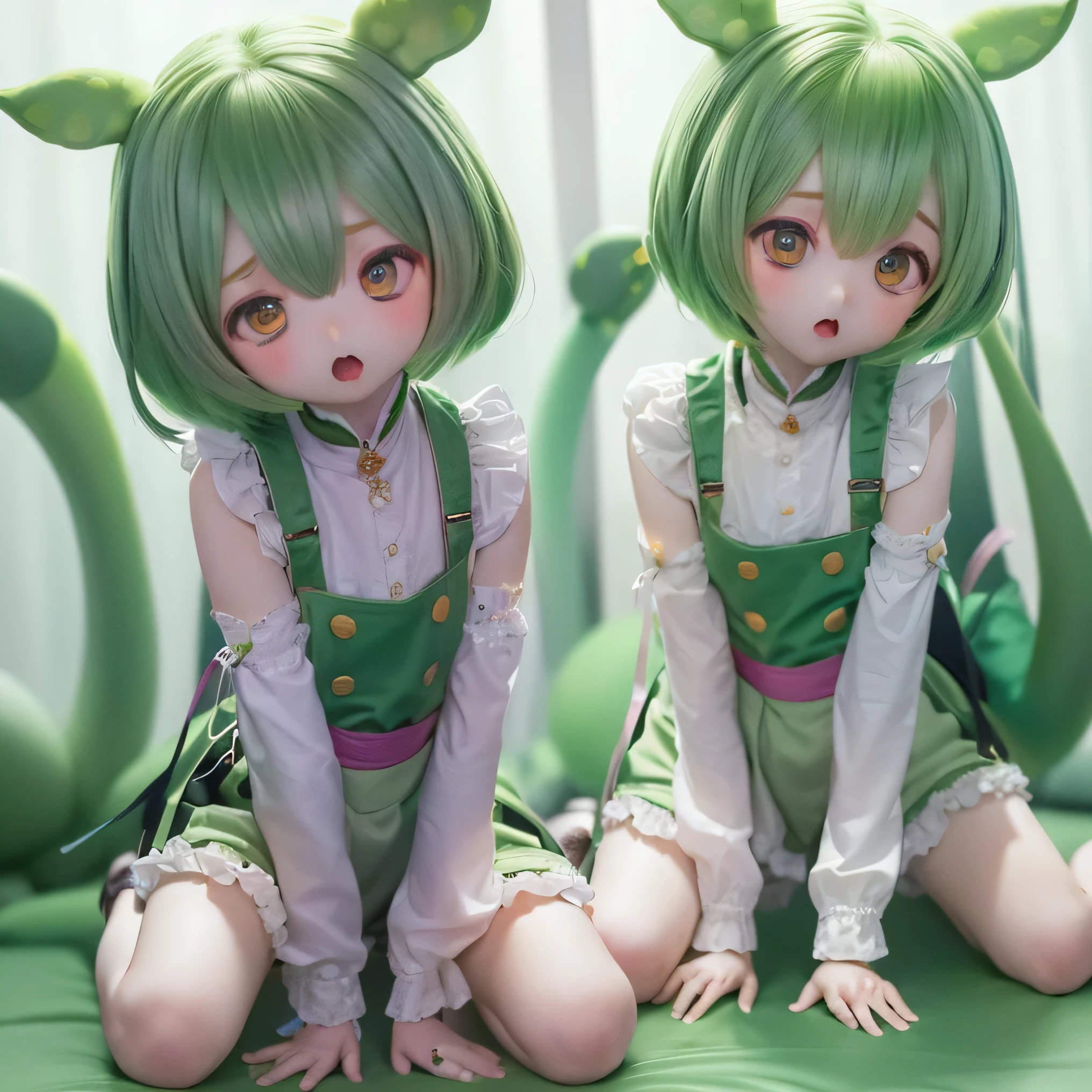      green-haired Zundaman in a cute pose、((( what is it ??？ performance deep into the vagina )))