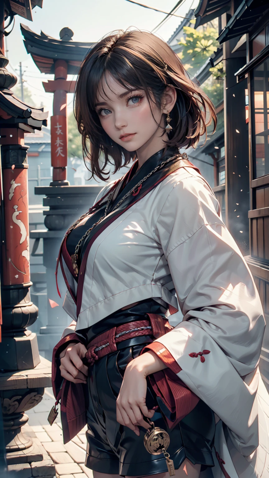 「Mito Komon」、Kagerou Ogin、Kunoichi(Female Ninja)、Black Hair、ponytail、Ninja Costume、Exposed thighs、Sexy proportions、Sexy、Narrow waist、mature female body、Sandals、Place hands on hips、Carrying a sword on your back、Japanese castle background、night、Starry Sky、Hand guard、Half(Happily、Face protection mask)