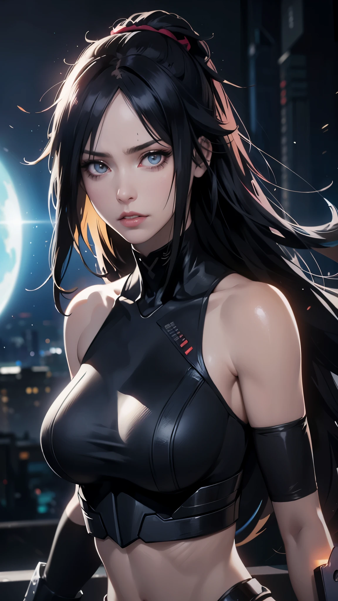 liangbing,whole body,masterpiece, best quality, Extremely detailed, Best shadow, Beautiful and delicate face, Beautiful and delicate eyes, High contrast,, 1 girl, Large Breasts, Bangs, Bare shoulders,