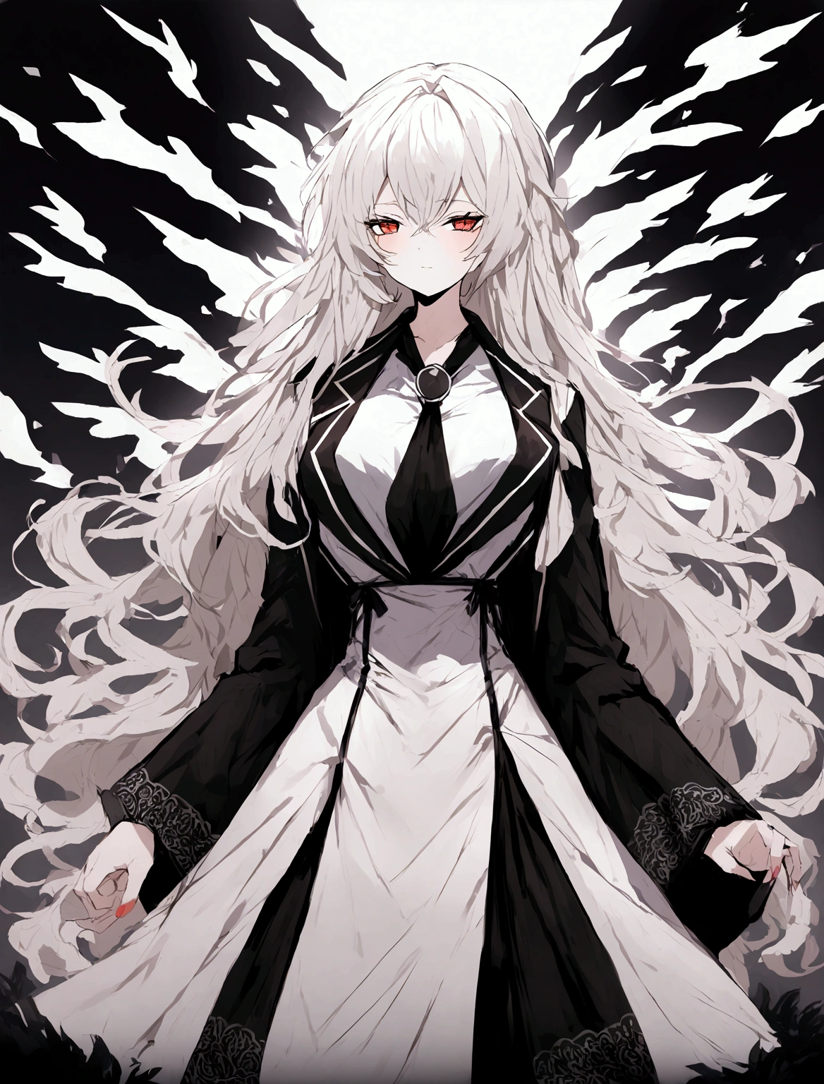 Long hair white red eyes 