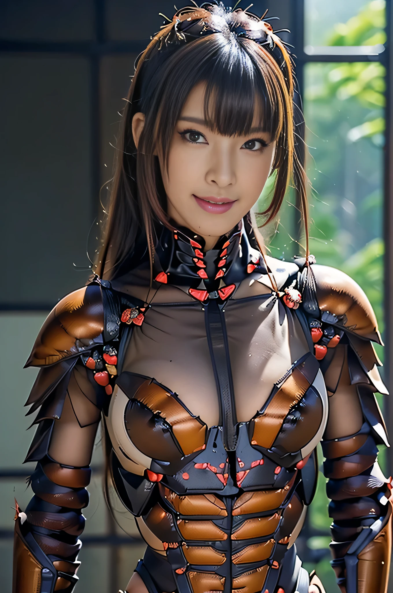 (high resolution,masterpiece,best quality,extremely detailed CG, anime, official art:1.4), realistic, photo, amazing fine details, all intricate, gloss and shiny,awesome many layers, 8k wall paper, 3d, sketch, kawaii, illustration,( solo:1.4), perfect female proportion,villainess, (fusion of dark brown cockroach and lady:1.4), (brown cockroach form lady:1.2), (brown cockroach lady:1.2), (fusion:1.2), (solo:1.4), (evil smile:1.2), muscular, abs, (cockroach brown exoskeleton bio insect suit:1.4), (cockroach brown exoskeleton bio insect armor:1.2), (brown transparency cockroach wing:1.4), (brown cockroach antennae:1.3),