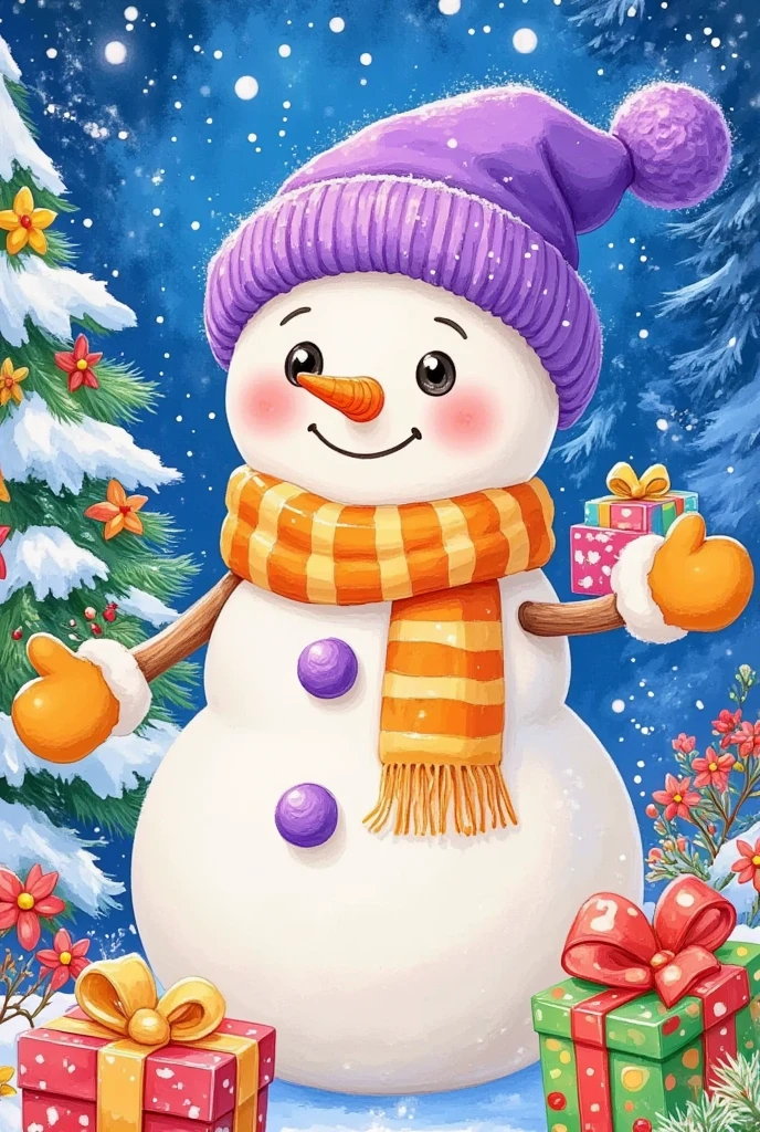  draw a snowman holding a present in his hand, Cold, season!! : 🌸 ☀ 🍂 ❄, warmth smile, The official picture , illustration!, By Nil Gleyen, warmth, by Maksimilijan Vanka, Snowfall, In the snow, Andy Parker , winter, Snow Snow, winter In the snow, Traditional Art, Snow light , snow