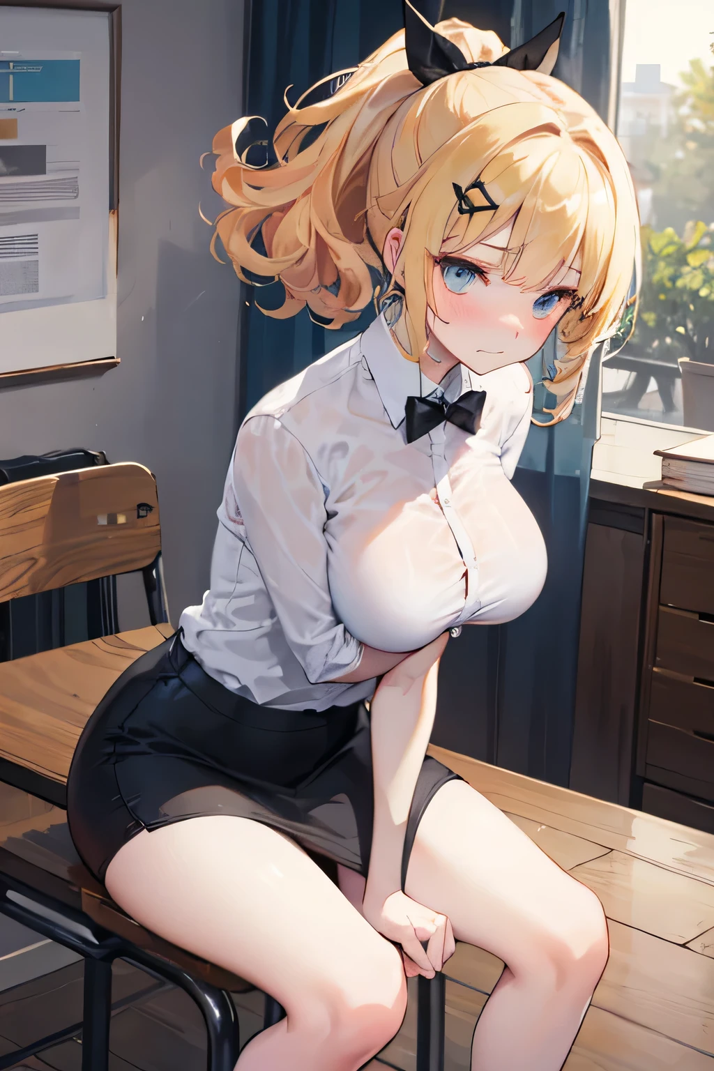 Best illustrations、Cute Maid Girl、Blonde ponytail、Best Style、Ahegao、penis、pussy