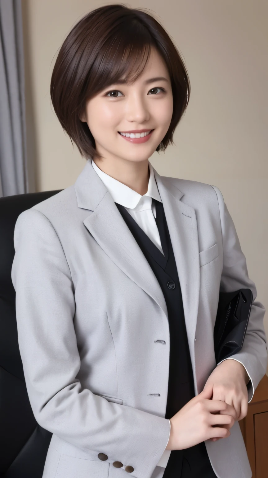 168
Shorthair, a 20 yo woman, gentle smile, working suit
