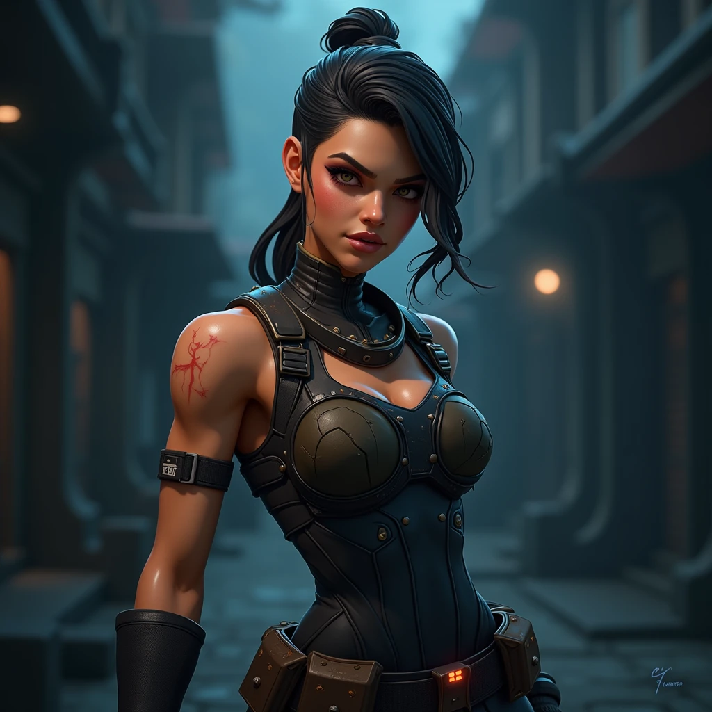 Badass Female black darkskin pubg character Put the word " Lany" in the background of her