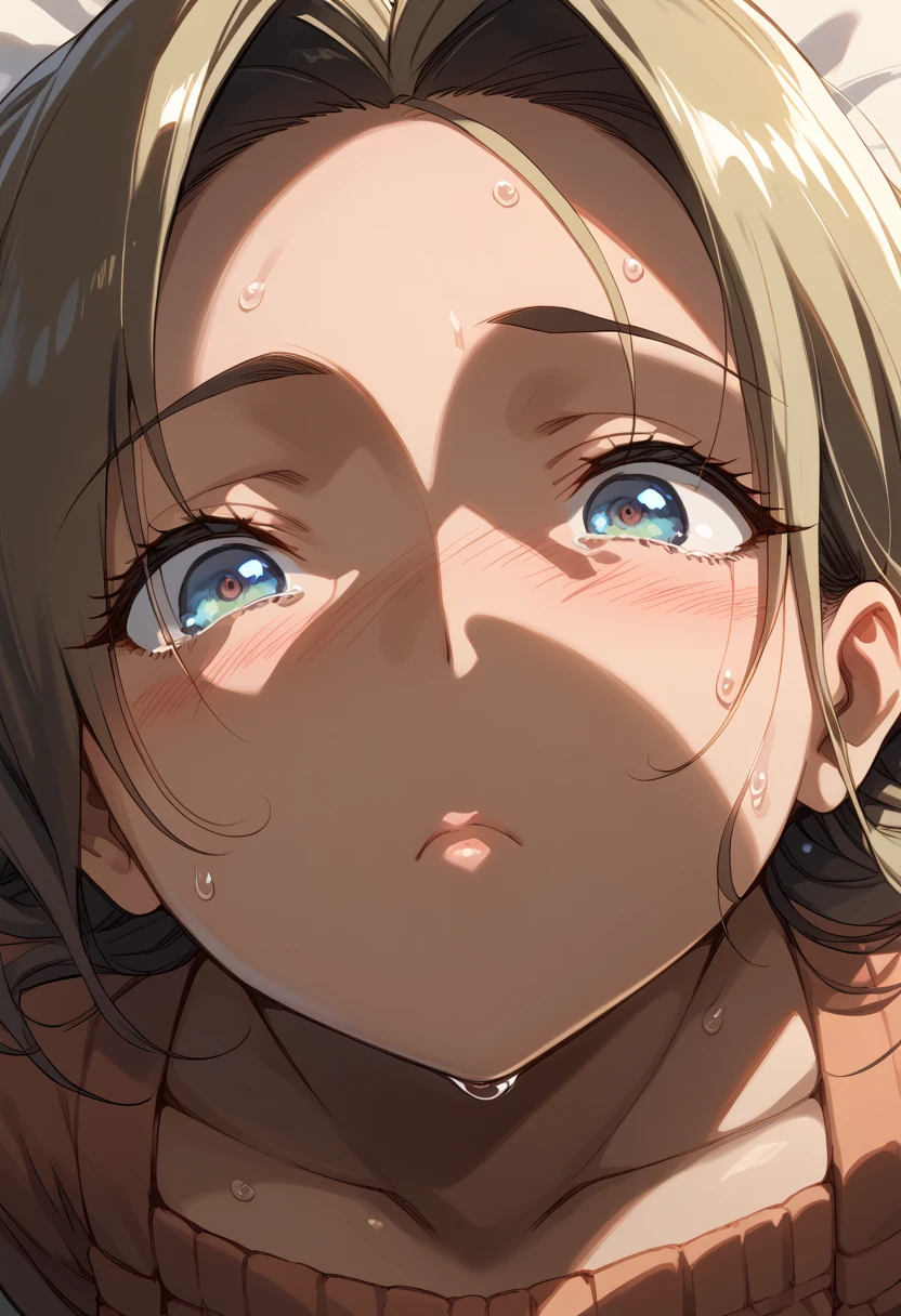 masterpiece, high definition , top quality,8k
(Akiko,mature)
( from above, close up on your face ,Looking at one point , closed mouth,Shocked face,sweat)(Shadow on face)