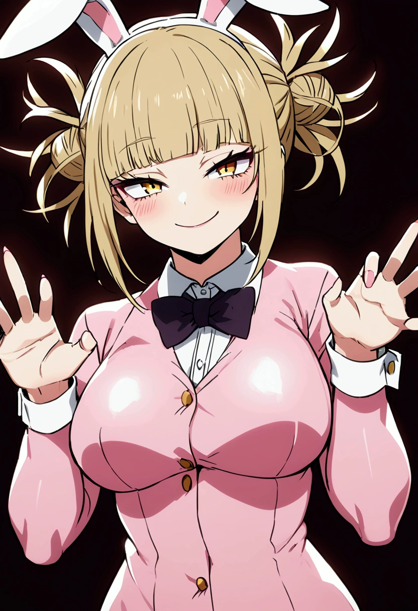 Himiko toga from the anime boku no hero wearing a bunny suit and looking to the camera with a naughty face