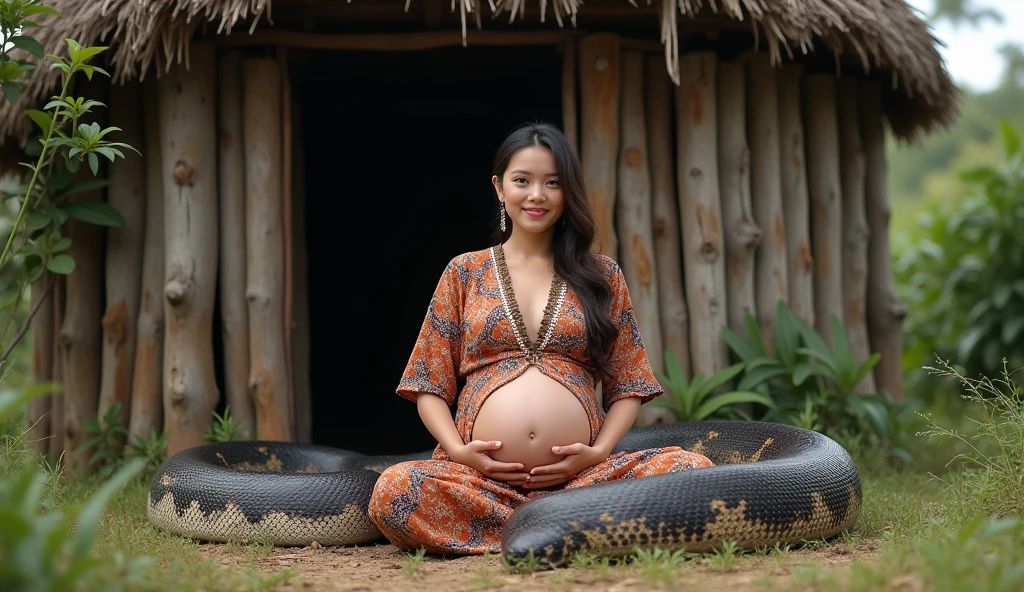 Pregnant Guatemalan woman in full Mayan attire drawing