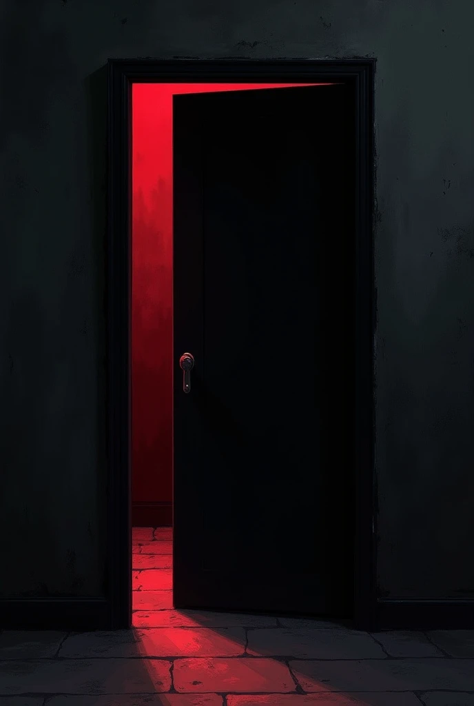 there is a woman standing in a dark room with a red door, creepy art style, by Liam Wong, cyberpunk horror style, creepy and gloomy art style, inspired by Liam Wong, dark illustration, dark cyberpunk illustration, high contrast dark concept art , detailed horror artwork 4k, horror concept art, dark and horror style, dan mumford tom bagshaw, dark concept art