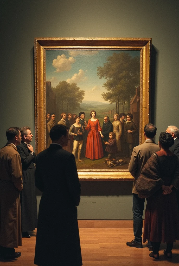 A group of people admiring a painting