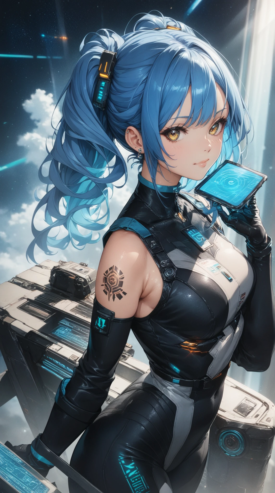 solo,1girl,driving, tight white attire, suspended in the air, human design,blue flame,hair between eyes,pink eyes, time knight, advanced technology, advanced civilization, clean and simple mechanical design, water vapor, white mecha, (driving a spaceship:1.4),light blue hair, ,taking a plane A product,highres, absurdres, original, game cg, outline, artbook, from below,(upper body:1.2),(leaning to the side:1.2) ,(medium breasts:1.4),(crying with eyes open:0.8), (break clothes:1.3),(cleavage cutout:1.3),(saliva:1.1)
, (looking at viewer),(high light:1.4)