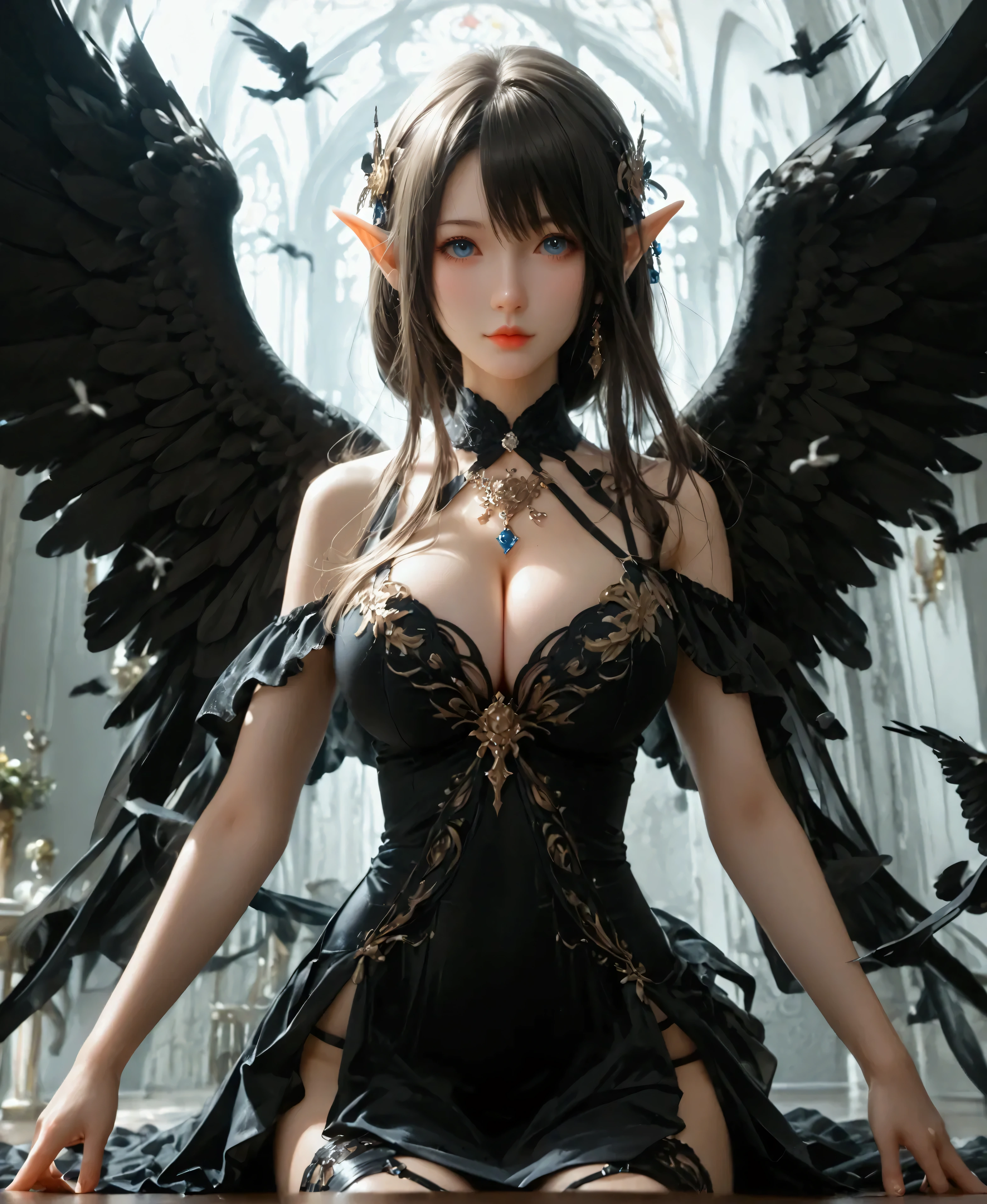 (masterpiece, best quality), 1girl, <lora:HerrscherofSex:0.8> HerrscherofSex, 1girl, solo, black hair, red eyes, thighhighs, black wings, dominatrix, bondage outfit,