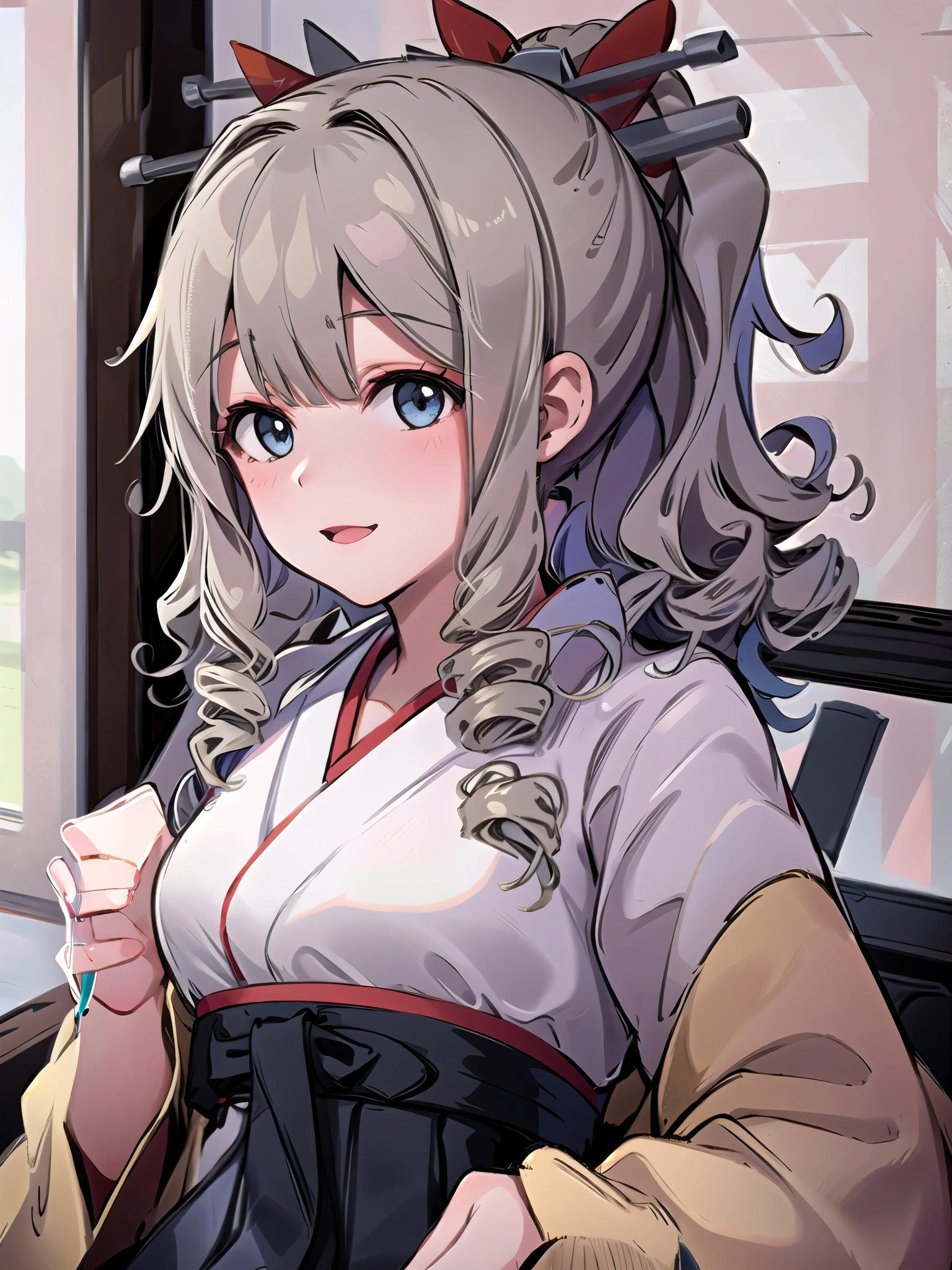 Anime girl with long hair and a cat ears sitting in a chair - SeaArt AI