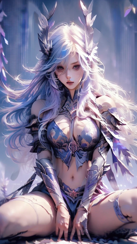 {best quality}, {very aesthetic}, {ultra-detailed}, nsfw、((spread legs))、Sexy Lolita female character wearing purple armor as a warrior from the Sengoku period、((realistic))、((rope braid hair))、((Mauve blue hair ))、((toned body))、(glistening skin)、**li、、 tight body、((flat chest))、((side boob))、 flat chested、 plump thighs 、 purple armor with violet flower patterns engraved 、((side boob))、(  wearing a cape with a violet flower pattern )、(drape skirt)、 purple armor with violet flowers engraved on it 、 purple high-leg underwear 、Purple tights、 absolute domain、(holding katana)、Dramatic lighting、Brilliant sunrise、 on top of the hill、((Violets dancing ))、(( full bloom in the background ))、(( large violet flowers in full bloom on the front ))、 cinema-like scene 、 Max Image、 Ultra High Definition、8k、masterpiece、crisp quality、