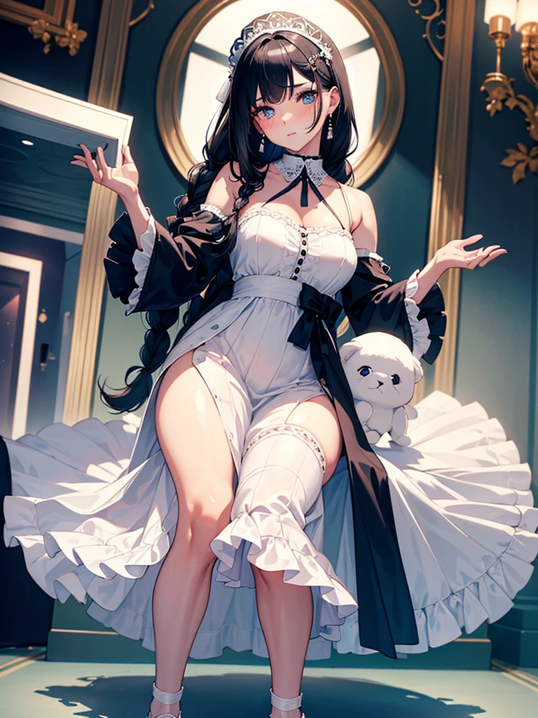 A woman with big ,Young princess,victorian style,clavicle,Lower chest,Transparent nightdress,((shaved_pussy)),no_panties,The princess is in((In the cage))Be auctioned,,
