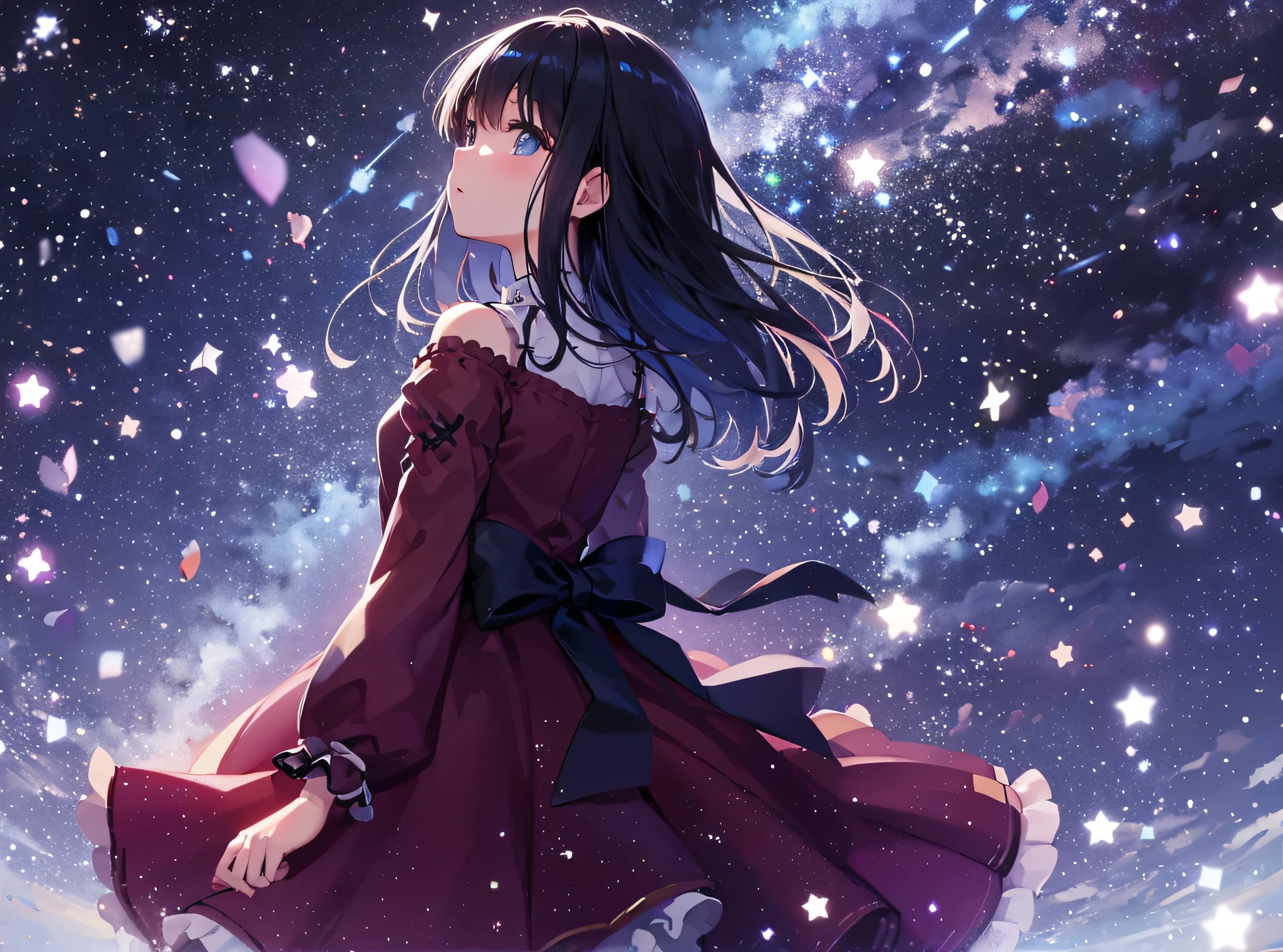 Anime girl in a red dress with long hair and a bow - SeaArt AI