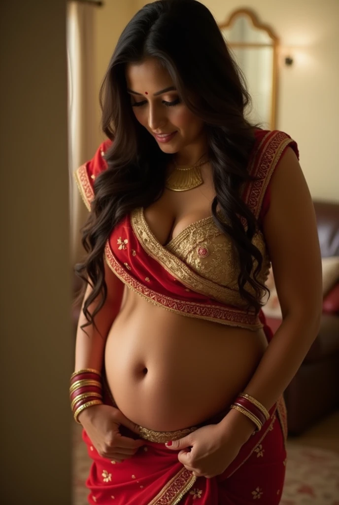 12 years old cute beautiful girl in stylish modern saree with hot mood cute pic with pregnant
