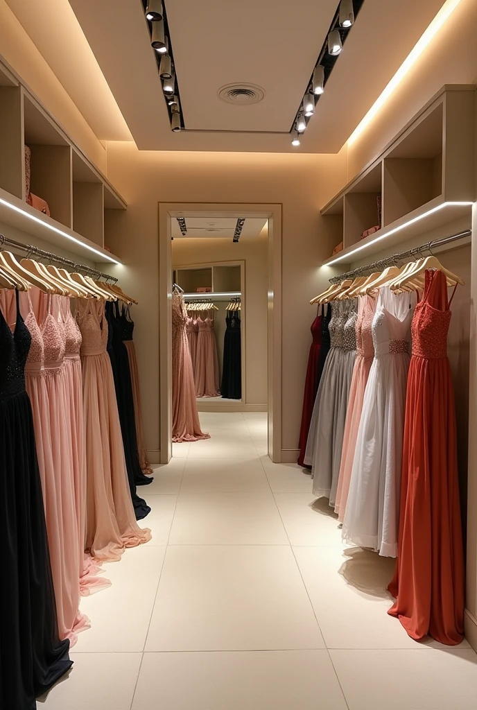 Headless mannequin with rose dress in front of the mirror in a real environment