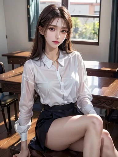 4K beauty,White short shirt shawl,Mini plaid skirt(8cm),White garter stockings