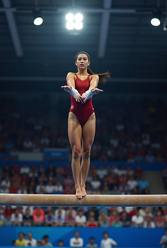 At the Olympics,Little girl participating in a uneven bars competition