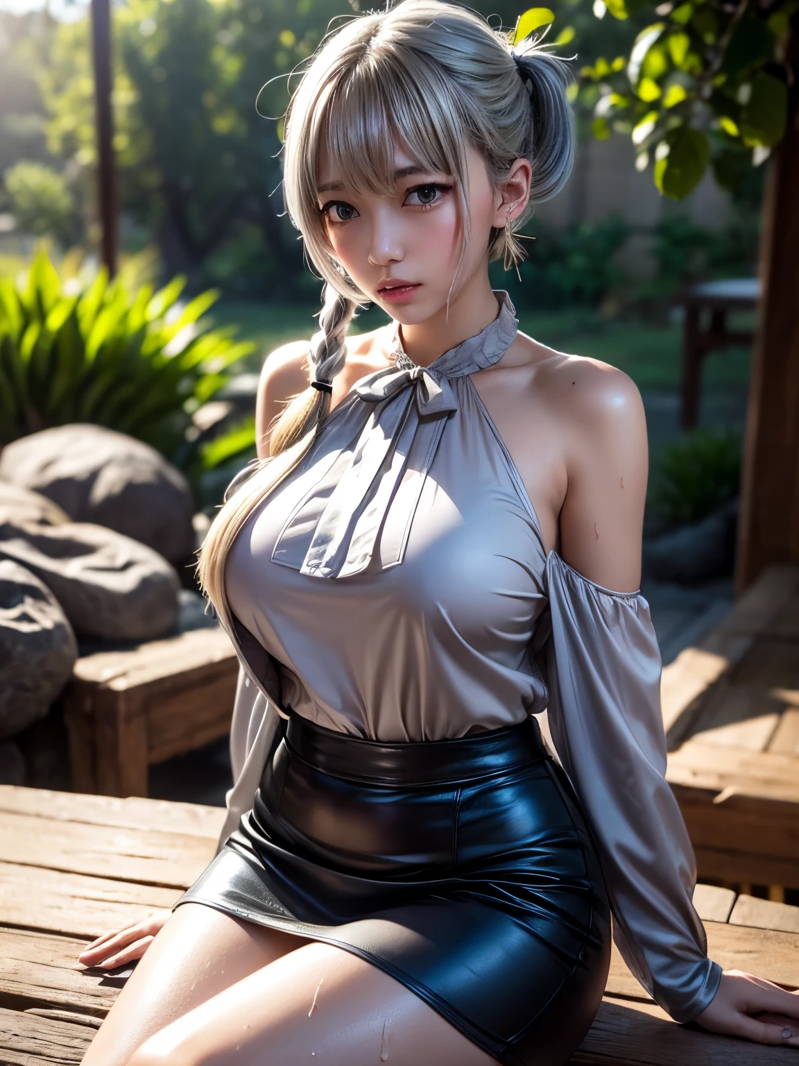   Penis masterpiece  , 8k,  Award-winning works , photo  realistic  ,   realistic  ,    very detailed,     super high resolution forest background , Ray Trakun, ///1 person,    most beautiful, 20 years old , (   sexy,    Japanese idol), (Grey Hair:1.2),///    human detail shiny skin    ,    detailed skin ,     blonde twintails のある顔 ,     blonde twintails  , beautiful 歯, ///  (  double eyelids , Droopy eyes),    natural lips, (     brightly colored large breasts     :1.2),    tan, ///(((whole body, ,   crosses legs))), (the above:1.3), Remember, ///   office,   blurry background,    very detailedな背景, ///    Women's Earrings on One Side,   Necklaces   ,(  I'm wearing a blouse that sticks out my shoulders :1.5),   tight skirt   ,  Well-Trained Body  ,logic
///Finished ultra-  realistic   textures,    RAW photo ,Shine,  troubled expression,(Sweaty body:1.3)