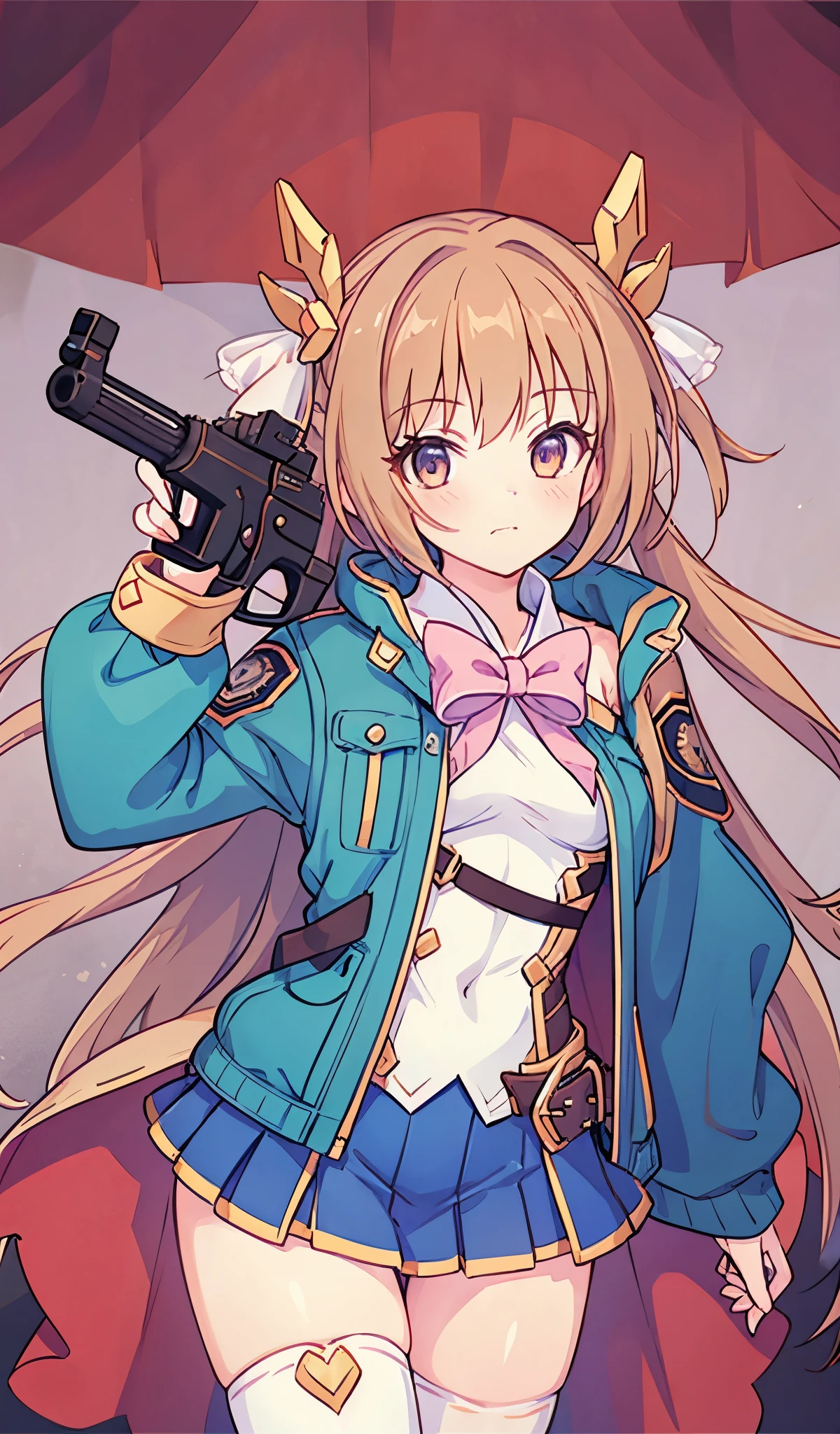 1girl thighhighs, wearing epTactical, gun, holding gun,, ultra detailed, masterpiece, best quality, aesthetic, detailed, anatomically correct ,