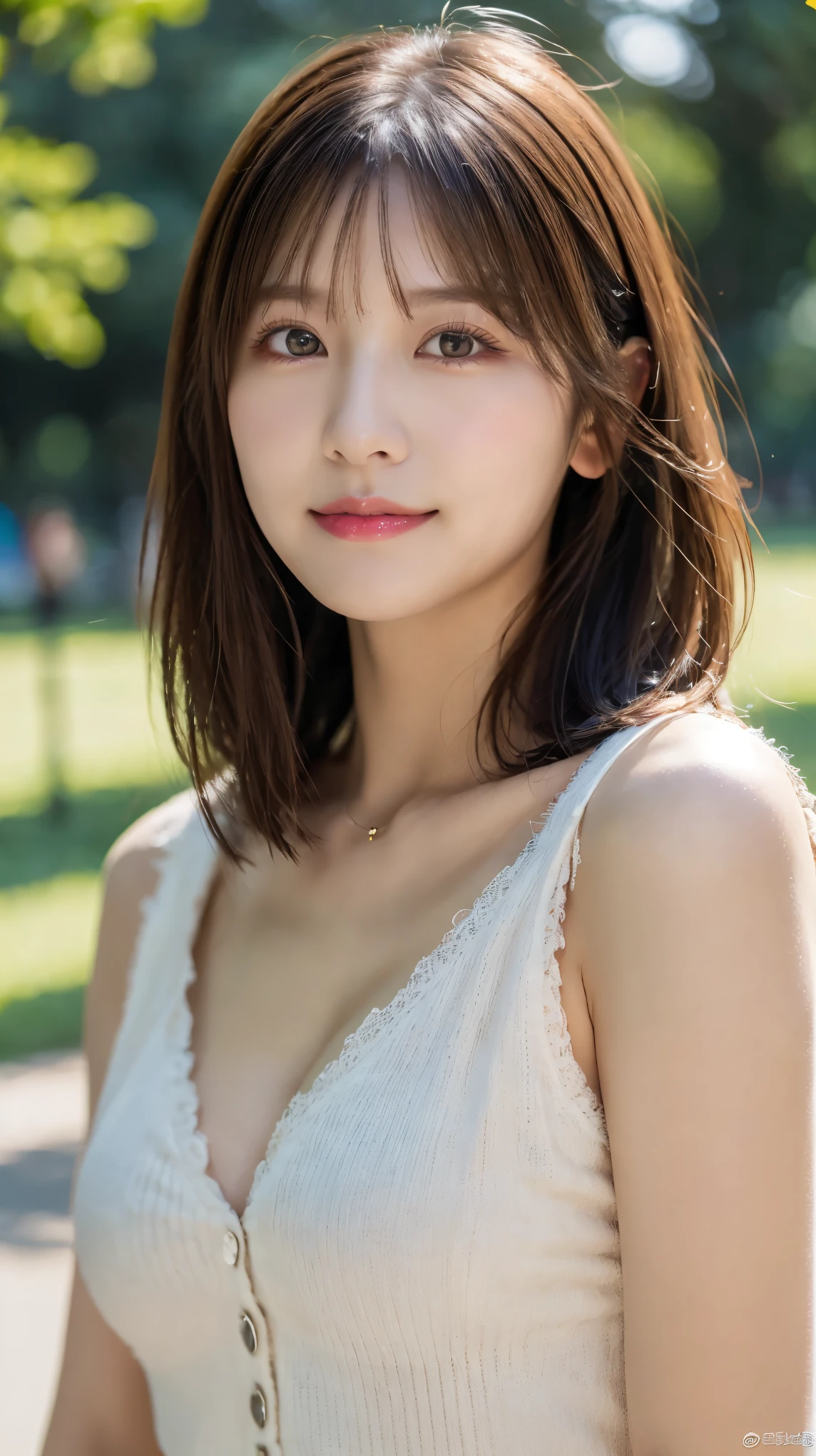 (Raw photo), (Photo realistic), (masterpiece), (Highest quality), High resolution, 8K resolution, (Exquisite detail), (Volumetric Light), Portraiture, woman, Age 35, short hair, Straight Hair, Brown haired, Very white and translucent skin,Highly detailed eyes, Source Order, Very fine eyebrows, eyelash,Highly detailed skin, Highly detailed mouth, Highly detailed nose, The best beauty,Cute like an idol, Smile, ((Look at the viewers)), (An elegant and transparent white blouse), Random Body Orientation,Ample breasts,valley