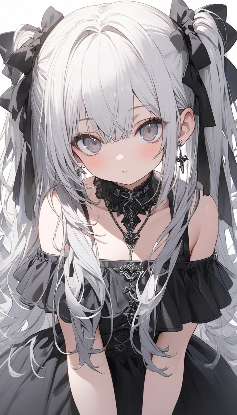 best quality, ultra precision, 1girl, cute, little girl, young, boyish, childish, small breasts, silver hair, cat ears, blue eyes, beautiful eyes, girl, ecstasy, sailor collar, estrus, metestrus, start to undress, naughty mood, she loves you, lost virgin, virgin, blush, beutiful skin big bow on chest I'm not wearing panties BLUE SWEATER, BLACK SHIRT, SHIRT UNDER SWEATER, OFF SHOULDER TOP)