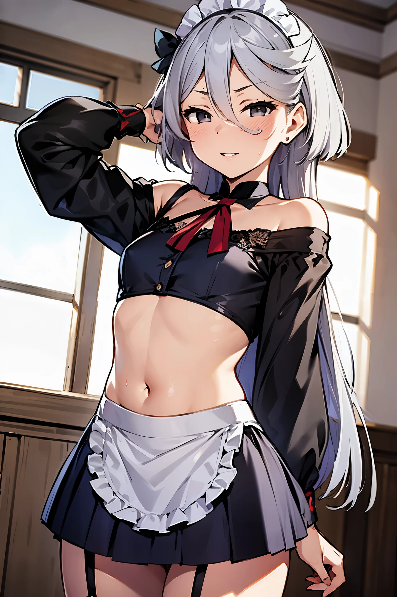 best quality, amazing quality, very aesthetic, absurdres, (1girl, mutsuki, blue archive, solo, red eyes, white hair, side ponytail), (realistic face:0.7), (smile, one breast out ), (cowboy shot), (glowing eyes:1.2), (half closed eyes:0.9), (thigh),perfect face, extremely detailed eyes, perfect anatomy, light rays, extremely delicate body, smooth skin, (gray background:1.5), clear eyes, beautiful face, small breasts, (Chiaroscuro:1.5), (highres:1.8), cinematic
