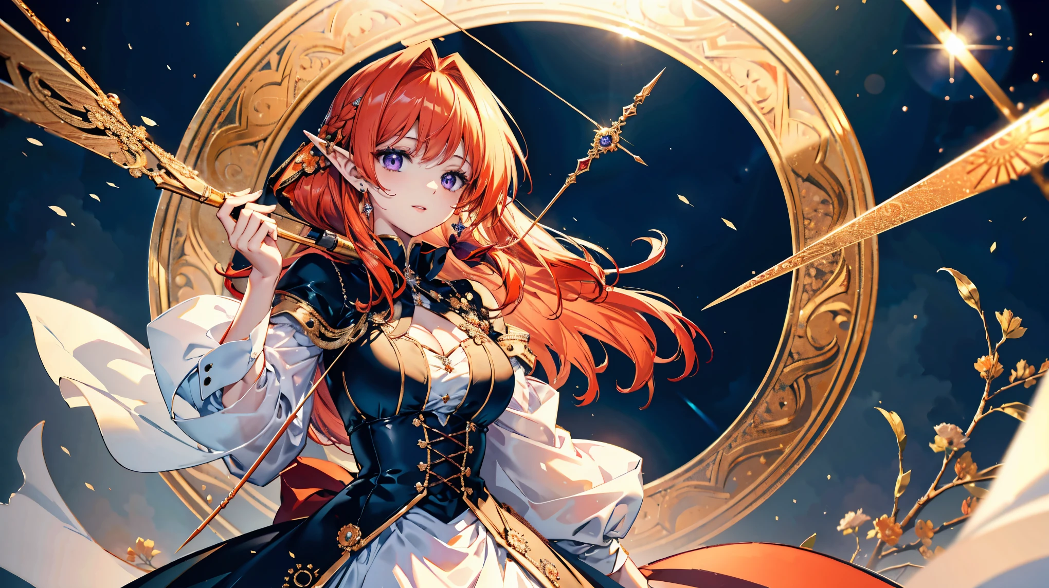 Anime girl with red hair holding a bow and arrow - SeaArt AI