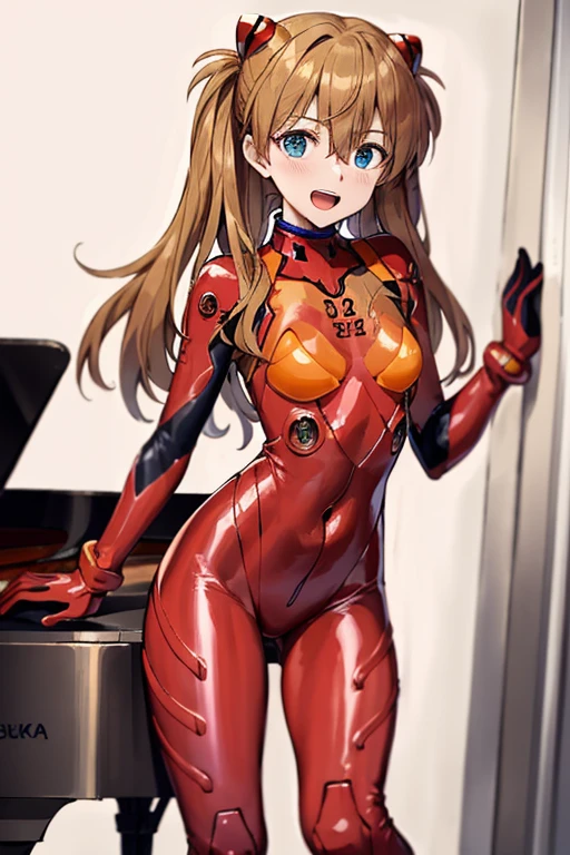 (( top quality)), ((masterpiece)), (be familiar with),  perfect face, indoor, bedroom, looking at the viewer,
One woman,  Soryu Asuka Langley,
 open mouth,  ecstatic expression beside the piano, blush, smile,
 small tits,  flat chested, Young girl, Lori,  s,  girl,
 long hair,  twin tails,
Leg spread,