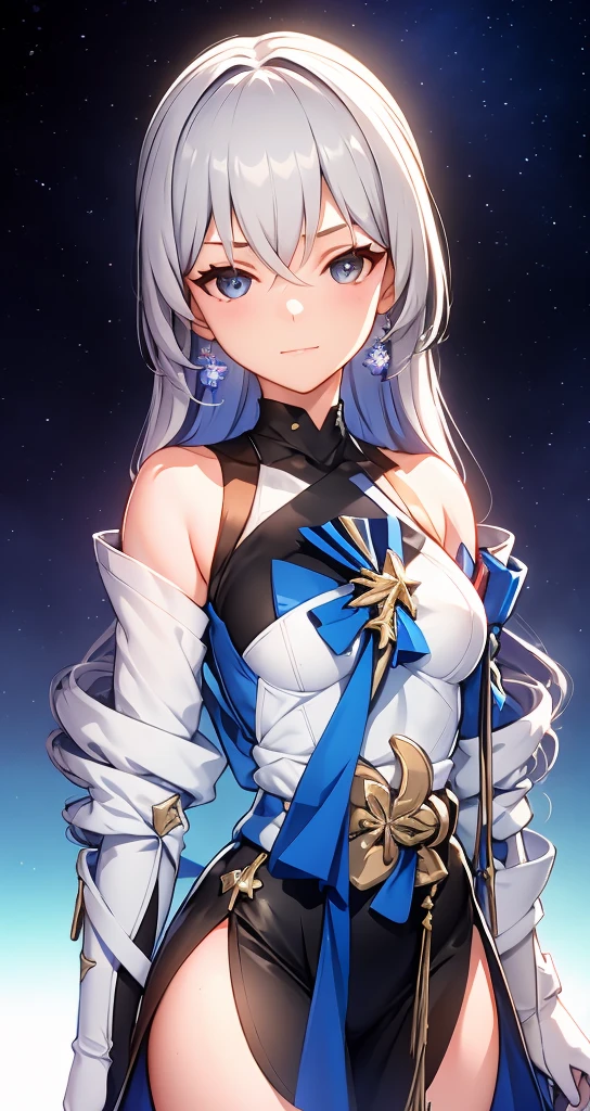 ph bronya, 1girl, solo, jewelry, earrings, long hair, grey hair, bangs, drill hair, bare shoulders, grey eyes, thigh boots, thighhighs, hair between eyes, boots, elbow gloves,sleeveless, black gloves, twin drills, belt, leggings, white dress, breasts, small breasts, black footwear, long sleeves, (masterpiece:1.2, best quality), (finely detailed beautiful eyes: 1.2), (detailed background,dark fantasy), (beautiful detailed face), high contrast, (best illumination, an extremely delicate and beautiful), ((cinematic light)), colorful, hyper detail, dramatic light, intricate details, (sharp face hair between eyes,dynamic angle), swirling black light around the character, depth of field,black light particles,(broken glass),magic circle,