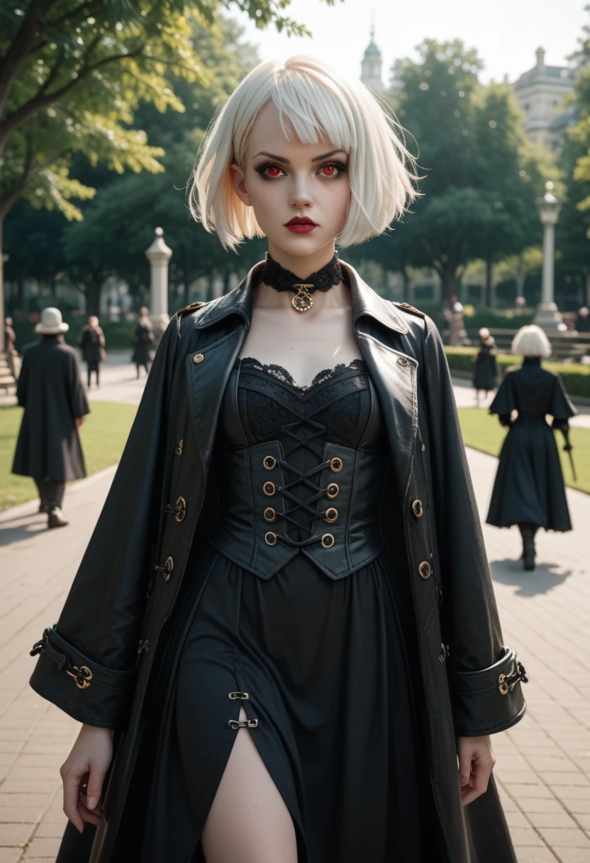 A young goth girl assassin , handsome, albino, short hair - SeaArt AI