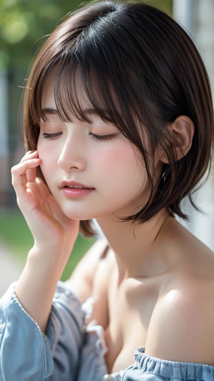 (High resolution:1.3), (16k, Photorealistic, Raw photo, Best image quality: 1.4), Japanese, (One Girl), Beautiful Face, (A vivid face), (Black-haired、short hair:1.3), (Black Eyes 1.3), Beautiful Hairstyles, Realistic eyes, Beautifully detailed eyes, (Realistic Skin), Beautiful skins, attractive, 超A high resolution, Surreal, High detail, Golden Ratio, Highly detailed cute girl,(20-year-old), , ((Completely naked)), Bridge Pose