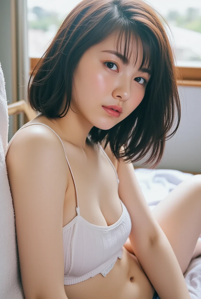 masterpiece, 最high quality,16k,8K,beautiful,get used to it,exquisite,extremely get used to it, finely get used to it, high quality, insanely get used to it, ultra get used to it, ultra high resolution, 超high quality, beautiful face, Japanese, NSFW,While naked, (big breasts,micro bikini,upper_body,Lewd pose,ultimate  cute girl:1.8),Cinema Lighting,smile