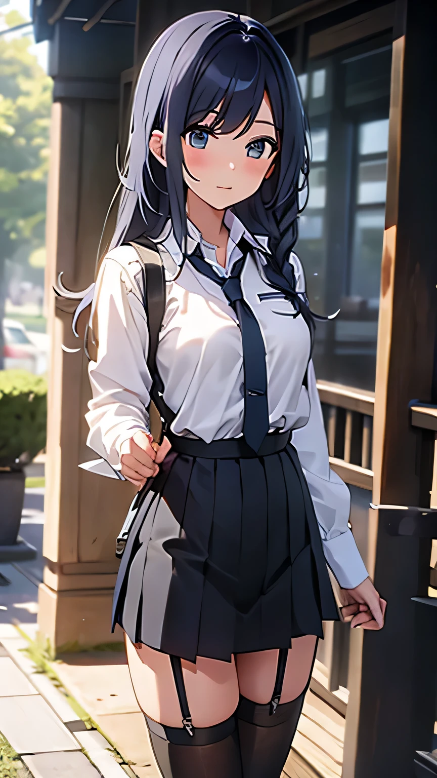 suspender gun holster longhair japanesewoman skirt handcuffed Nīhai gātāberuto Long socks garter belt animegirl backhandcuffed