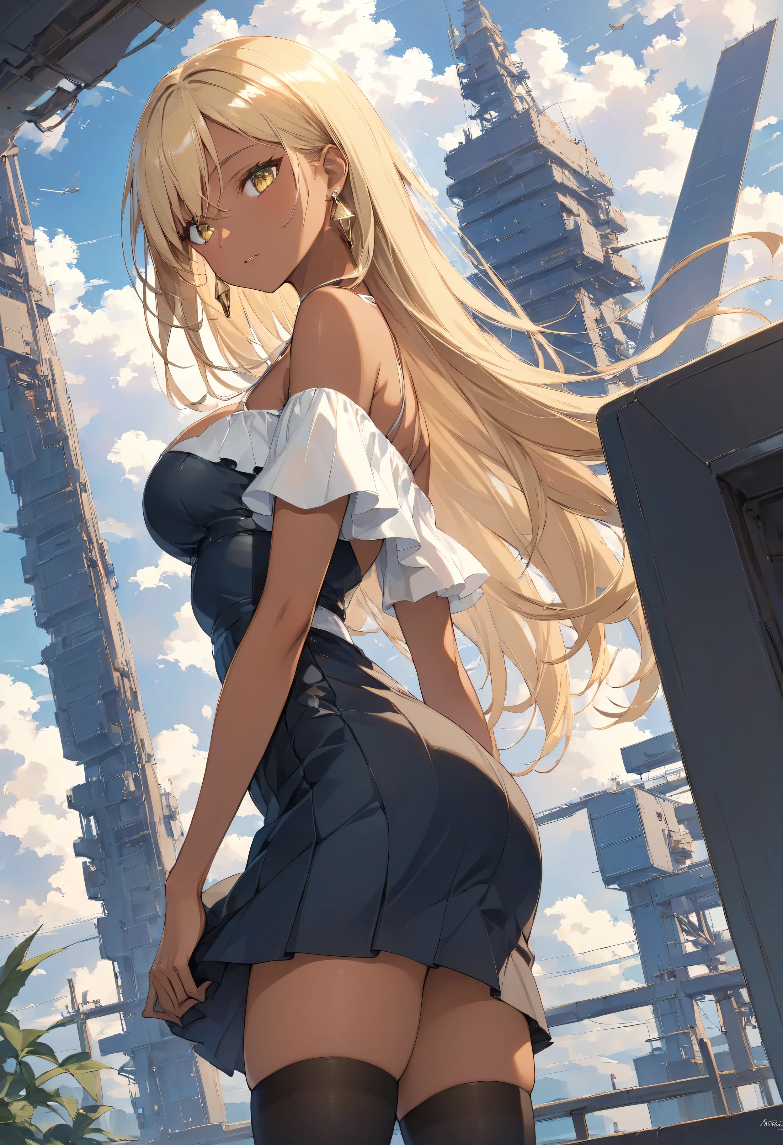 ((A beautiful and cute woman is standing on the terrace)), ((20-year-old beauty)), ((charming smile)), ((shiny long hair)), ((miniskirt)), (( Rich bust)), ((gradient eyes)), ((background is city with sea view)), attractive makeup, single view, NFFSW, UHD, retina, masterpiece, accurate, anatomical, scientifically correct, textured skin, super detail, high detail, high quality, award winning, top quality, high resolution, 1080P, HD, 4K, 8k, 16k