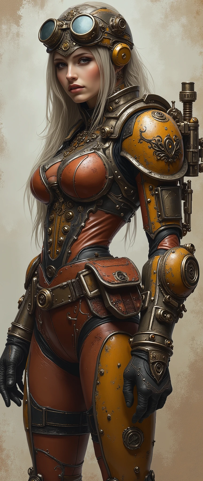 ( masterpiece:1.2 ), (  super detailed), 8k, 16k,  wallpaper,(  steampunk:2.0) ,Female Explorer, sci-fi  ,  graphic novel  ,  retrofuture,  avant-garde ,Steam engine,The evolved vehicle of,mechanical