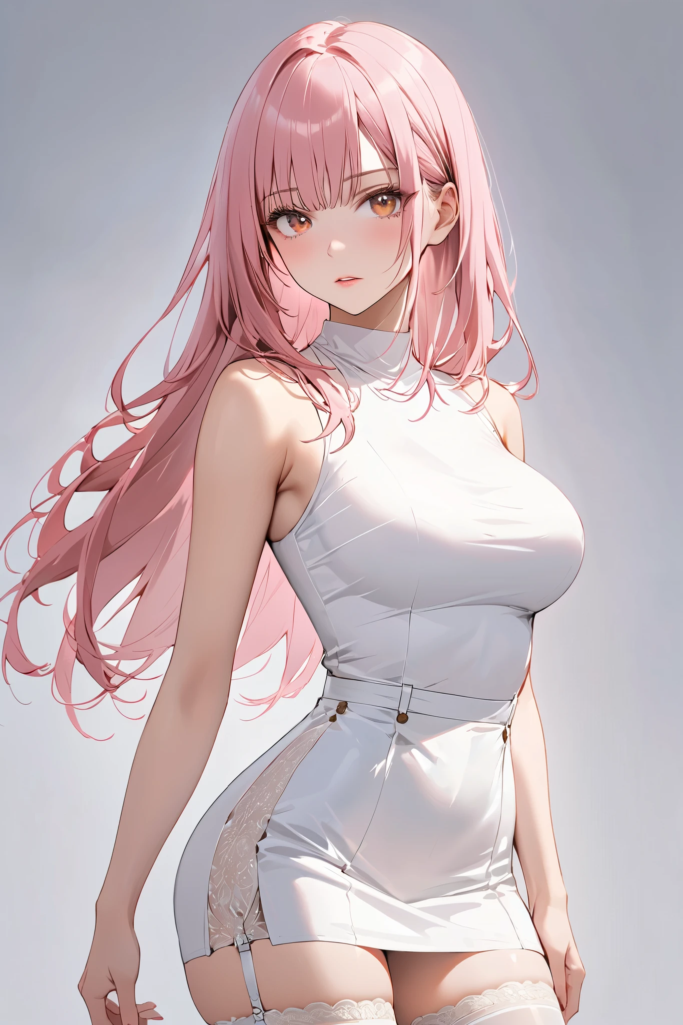 Anime girl with pink hair and white dress posing for a picture - SeaArt AI